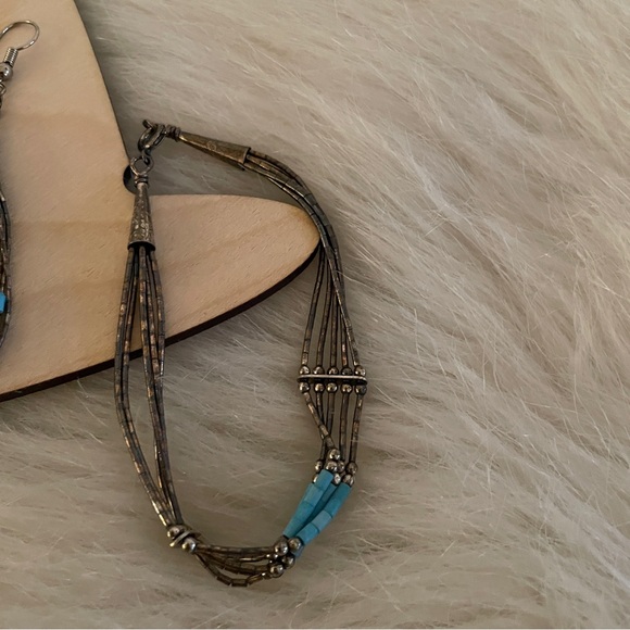 Vintage Beaded Earring Bracelet Set Sterling Silver & Turquoise Native American - Picture 3 of 9